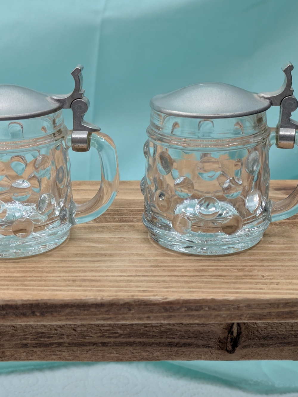 Clear Hobnail Glass Shot Glasses Stein Mug with Pewter Lid BMF Schnapskrugerl